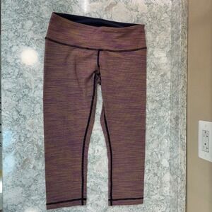Lululemon Wunder Under Crop Leggings 8 Purple Yellow Space Dye Striped Luon Yoga